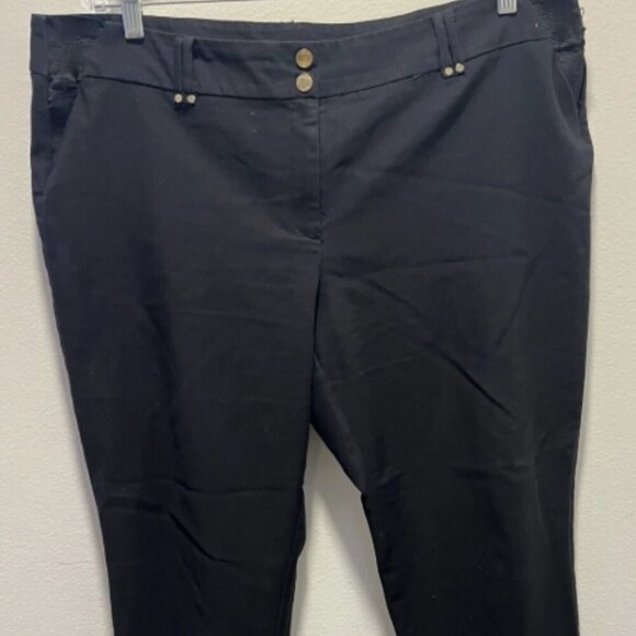 Anne Kline Gold Logo Women's Sz 16(XL) Black w/ Gold Buttons Stretchy Dress Pant - Picture 1 of 3